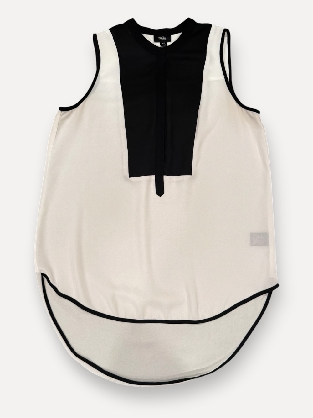 Mossimo White Black Sleeveless Blouse Bib Front High Low Hem Size M